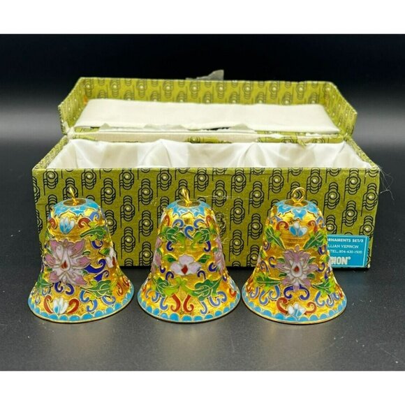 Lillian Vernon Cloisonne Enamel Bell Ornament 2" - Set Of 3 ~ #396 COLORFUL - Picture 1 of 9